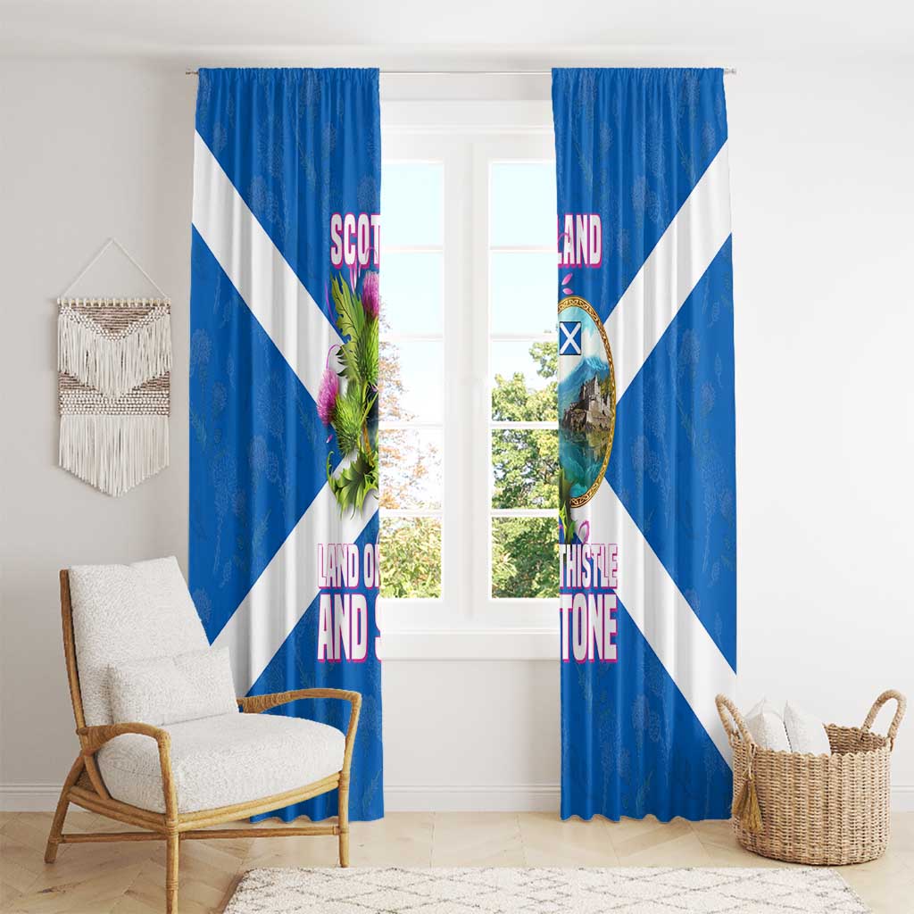 Scotland Window Curtain with Blue Saltire Flag with Thistle Flowers Highland Landscape and Land of Thistle and Stone - Wonder Print Shop
