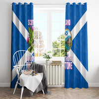 Scotland Window Curtain with Blue Saltire Flag with Thistle Flowers Highland Landscape and Land of Thistle and Stone - Wonder Print Shop
