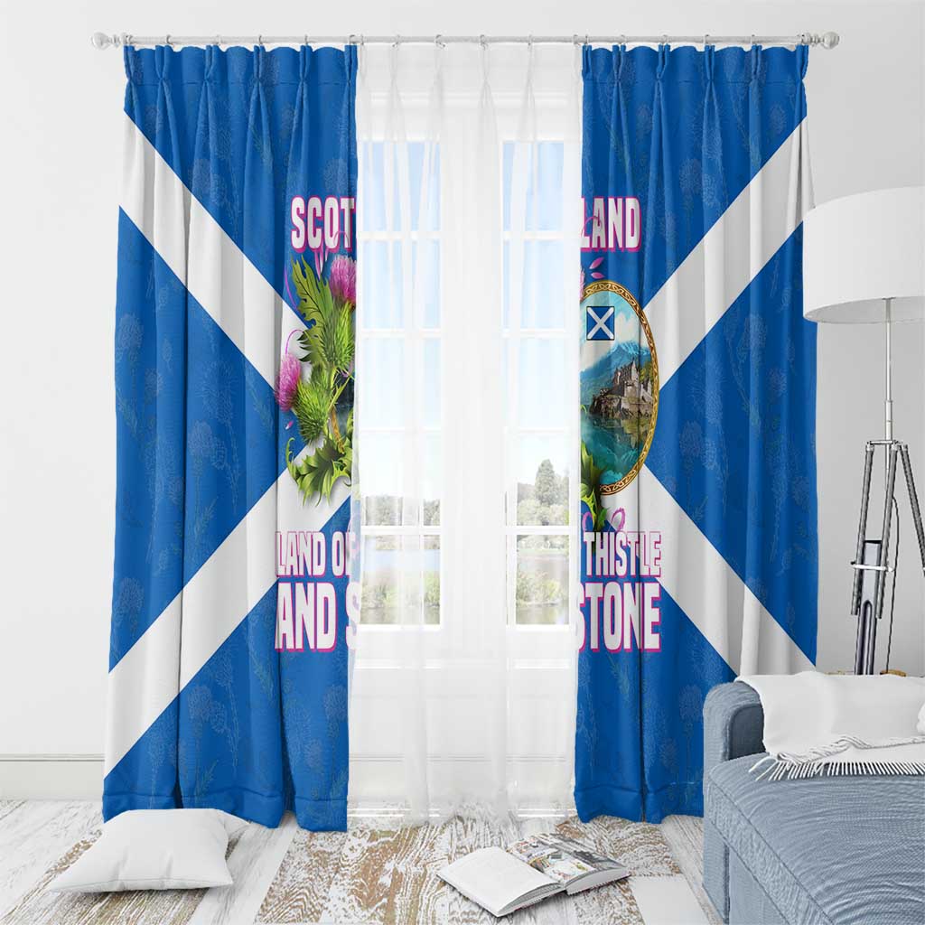 Scotland Window Curtain with Blue Saltire Flag with Thistle Flowers Highland Landscape and Land of Thistle and Stone - Wonder Print Shop
