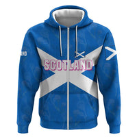 Scotland Zip Hoodie with Blue Saltire Flag with Thistle Flowers Highland Landscape and Land of Thistle and Stone - Wonder Print Shop