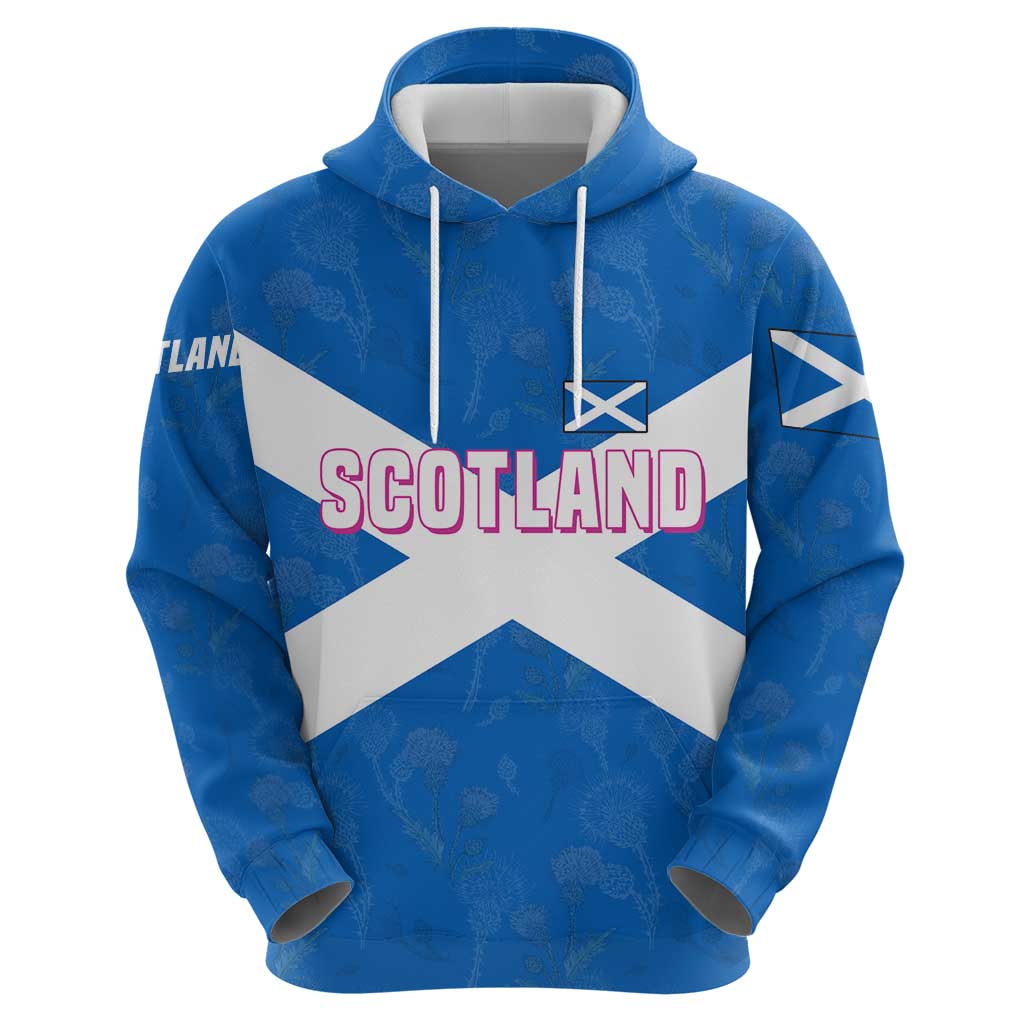 Scotland Zip Hoodie with Blue Saltire Flag with Thistle Flowers Highland Landscape and Land of Thistle and Stone - Wonder Print Shop