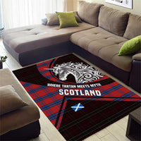 Scotland Area Rug with Red Blue Tartan Pattern with Unicorn Illustration Saltire Flag and Where Tartan Meets Myth Quote Design - Wonder Print Shop
