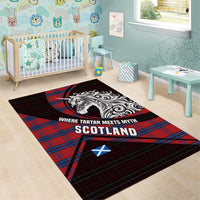 Scotland Area Rug with Red Blue Tartan Pattern with Unicorn Illustration Saltire Flag and Where Tartan Meets Myth Quote Design - Wonder Print Shop