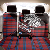 Scotland Back Car Seat Cover with Red Blue Tartan Pattern with Unicorn Illustration Saltire Flag and Where Tartan Meets Myth Quote Design - Wonder Print Shop