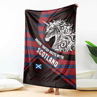 Scotland Blanket with Red Blue Tartan Pattern with Unicorn Illustration Saltire Flag and Where Tartan Meets Myth Quote Design - Wonder Print Shop