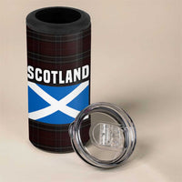 Scotland 4 in 1 Can Cooler Tumbler with Red Blue Tartan Pattern with Unicorn Illustration Saltire Flag and Where Tartan Meets Myth Quote Design - Wonder Print Shop