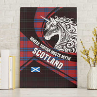 Scotland Canvas Wall Art with Red Blue Tartan Pattern with Unicorn Illustration Saltire Flag and Where Tartan Meets Myth Quote Design - Wonder Print Shop