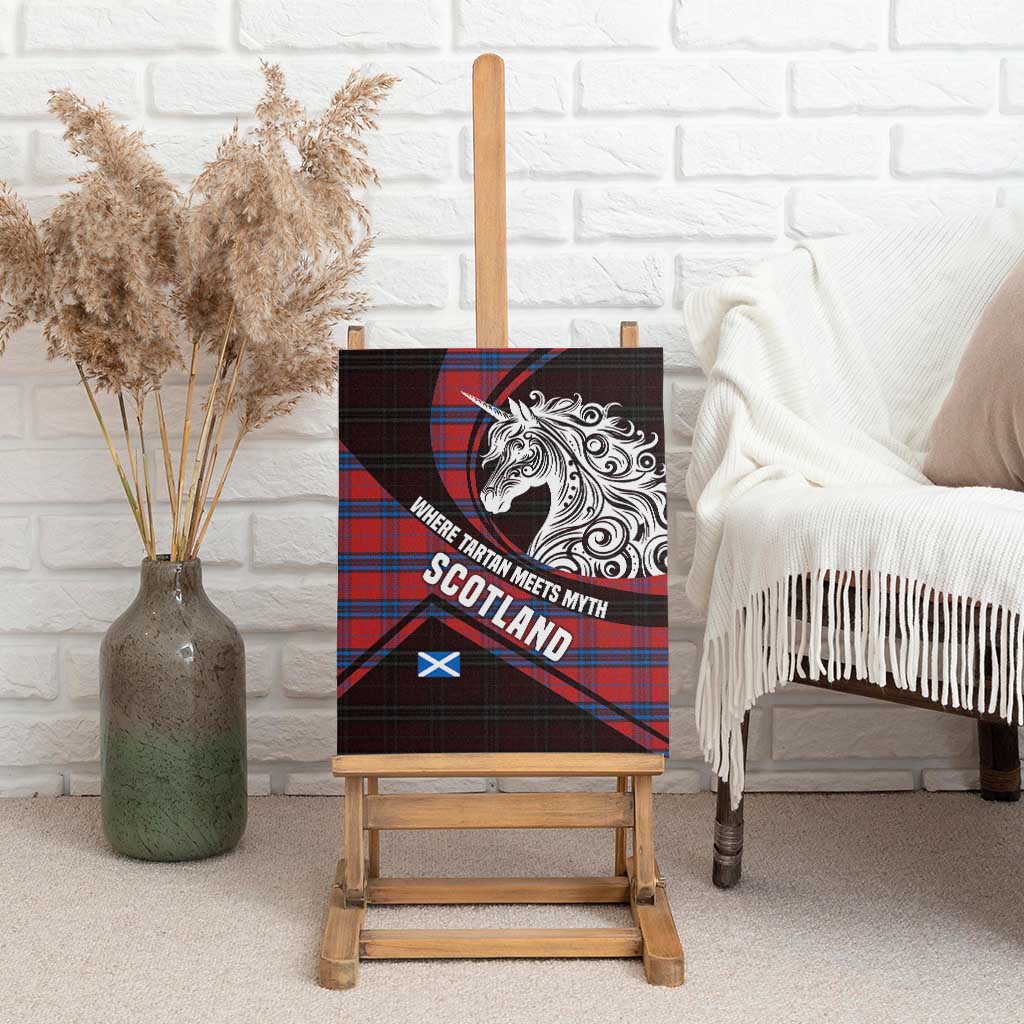 Scotland Canvas Wall Art with Red Blue Tartan Pattern with Unicorn Illustration Saltire Flag and Where Tartan Meets Myth Quote Design - Wonder Print Shop