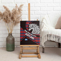 Scotland Canvas Wall Art with Red Blue Tartan Pattern with Unicorn Illustration Saltire Flag and Where Tartan Meets Myth Quote Design - Wonder Print Shop