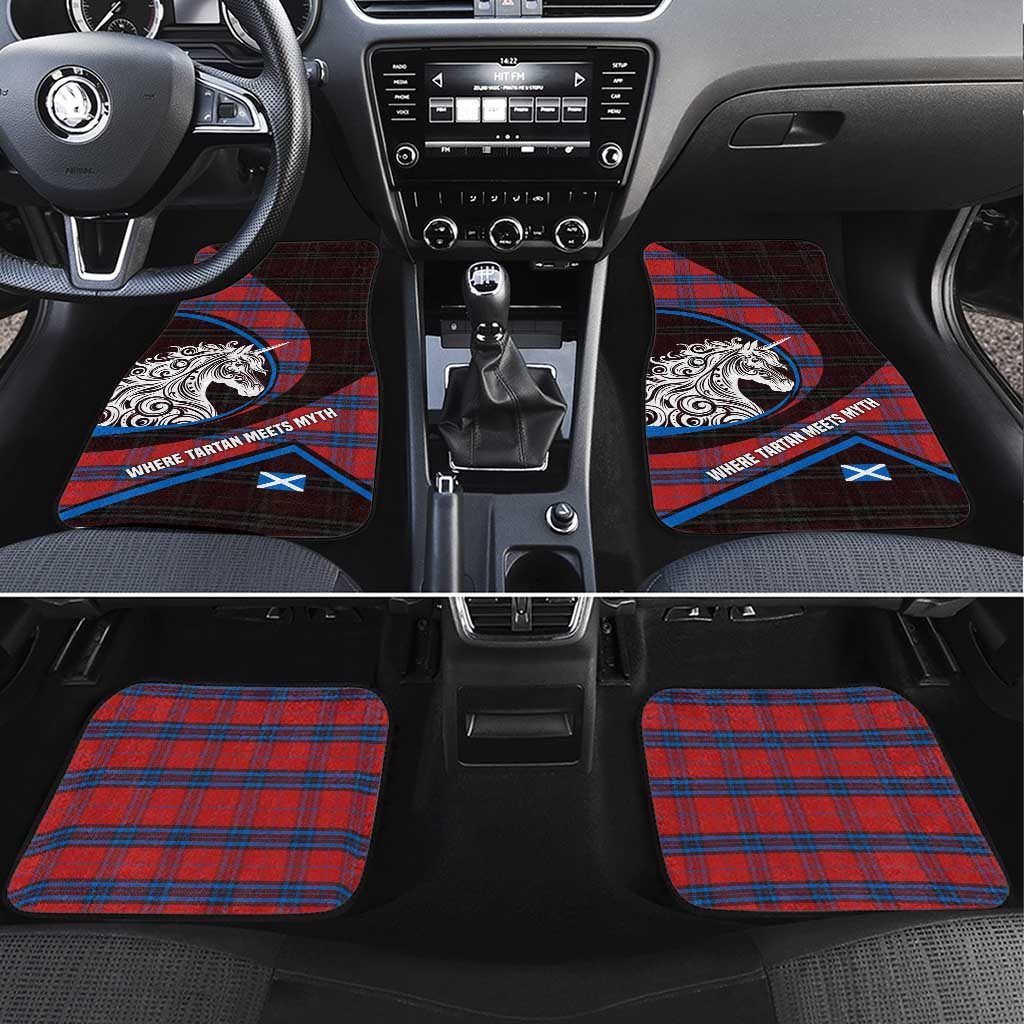 Scotland Car Mats with Red Blue Tartan Pattern with Unicorn Illustration Saltire Flag and Where Tartan Meets Myth Quote Design - Wonder Print Shop