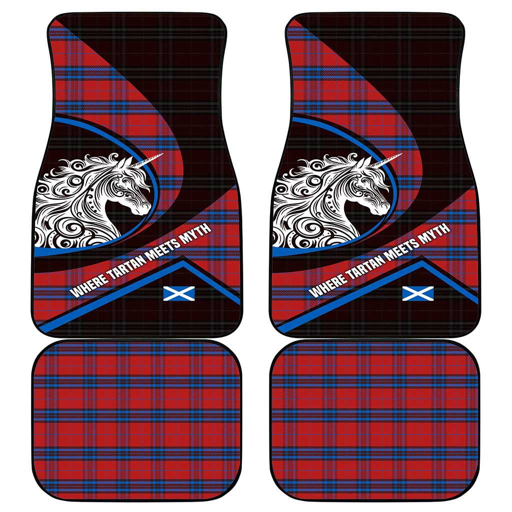 Scotland Car Mats with Red Blue Tartan Pattern with Unicorn Illustration Saltire Flag and Where Tartan Meets Myth Quote Design - Wonder Print Shop