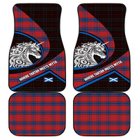 Scotland Car Mats with Red Blue Tartan Pattern with Unicorn Illustration Saltire Flag and Where Tartan Meets Myth Quote Design - Wonder Print Shop
