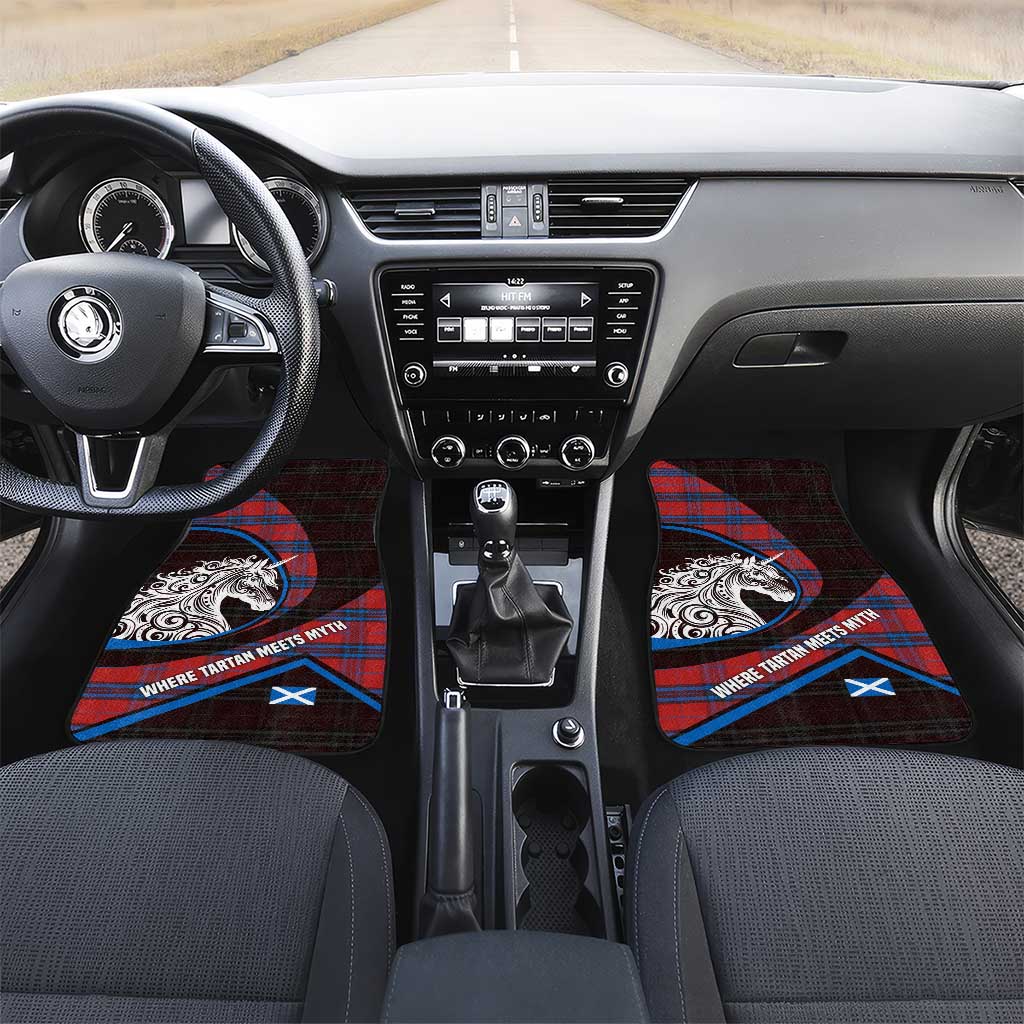 Scotland Car Mats with Red Blue Tartan Pattern with Unicorn Illustration Saltire Flag and Where Tartan Meets Myth Quote Design - Wonder Print Shop