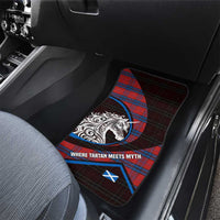 Scotland Car Mats with Red Blue Tartan Pattern with Unicorn Illustration Saltire Flag and Where Tartan Meets Myth Quote Design - Wonder Print Shop