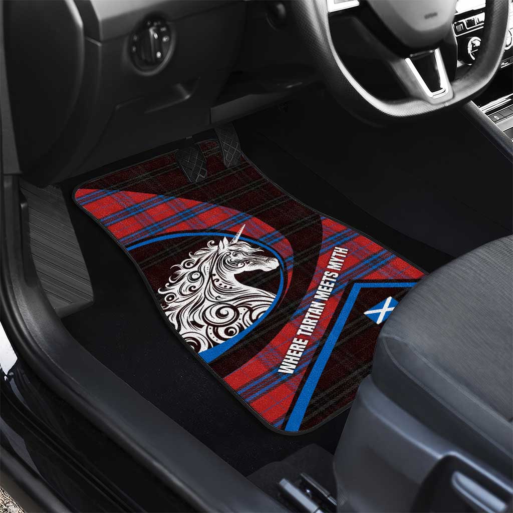 Scotland Car Mats with Red Blue Tartan Pattern with Unicorn Illustration Saltire Flag and Where Tartan Meets Myth Quote Design - Wonder Print Shop