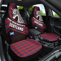 Scotland Car Seat Cover with Red Blue Tartan Pattern with Unicorn Illustration Saltire Flag and Where Tartan Meets Myth Quote Design - Wonder Print Shop