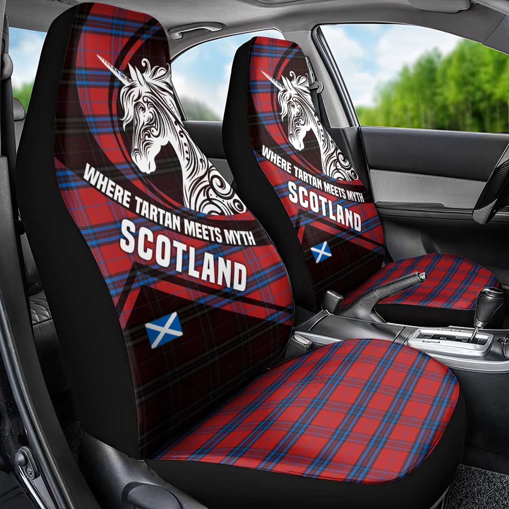 Scotland Car Seat Cover with Red Blue Tartan Pattern with Unicorn Illustration Saltire Flag and Where Tartan Meets Myth Quote Design - Wonder Print Shop
