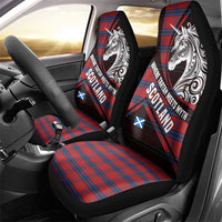 Scotland Car Seat Cover with Red Blue Tartan Pattern with Unicorn Illustration Saltire Flag and Where Tartan Meets Myth Quote Design - Wonder Print Shop