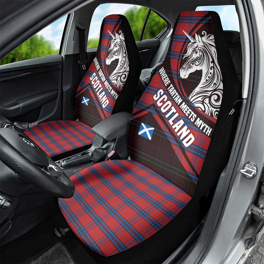 Scotland Car Seat Cover with Red Blue Tartan Pattern with Unicorn Illustration Saltire Flag and Where Tartan Meets Myth Quote Design - Wonder Print Shop