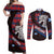 Scotland Couples Matching Off Shoulder Maxi Dress and Long Sleeve Button Shirt with Red Blue Tartan Pattern with Unicorn Illustration Saltire Flag and Where Tartan Meets Myth Quote Design - Wonder Print Shop