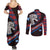 Scotland Couples Matching Summer Maxi Dress and Long Sleeve Button Shirt with Red Blue Tartan Pattern with Unicorn Illustration Saltire Flag and Where Tartan Meets Myth Quote Design - Wonder Print Shop