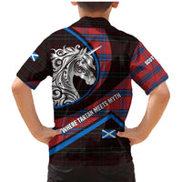 Scotland Family Matching Mermaid Dress and Hawaiian Shirt with Red Blue Tartan Pattern with Unicorn Illustration Saltire Flag and Where Tartan Meets Myth Quote Design - Wonder Print Shop