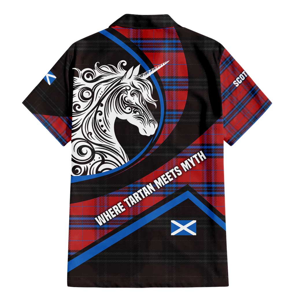Scotland Family Matching Mermaid Dress and Hawaiian Shirt with Red Blue Tartan Pattern with Unicorn Illustration Saltire Flag and Where Tartan Meets Myth Quote Design - Wonder Print Shop