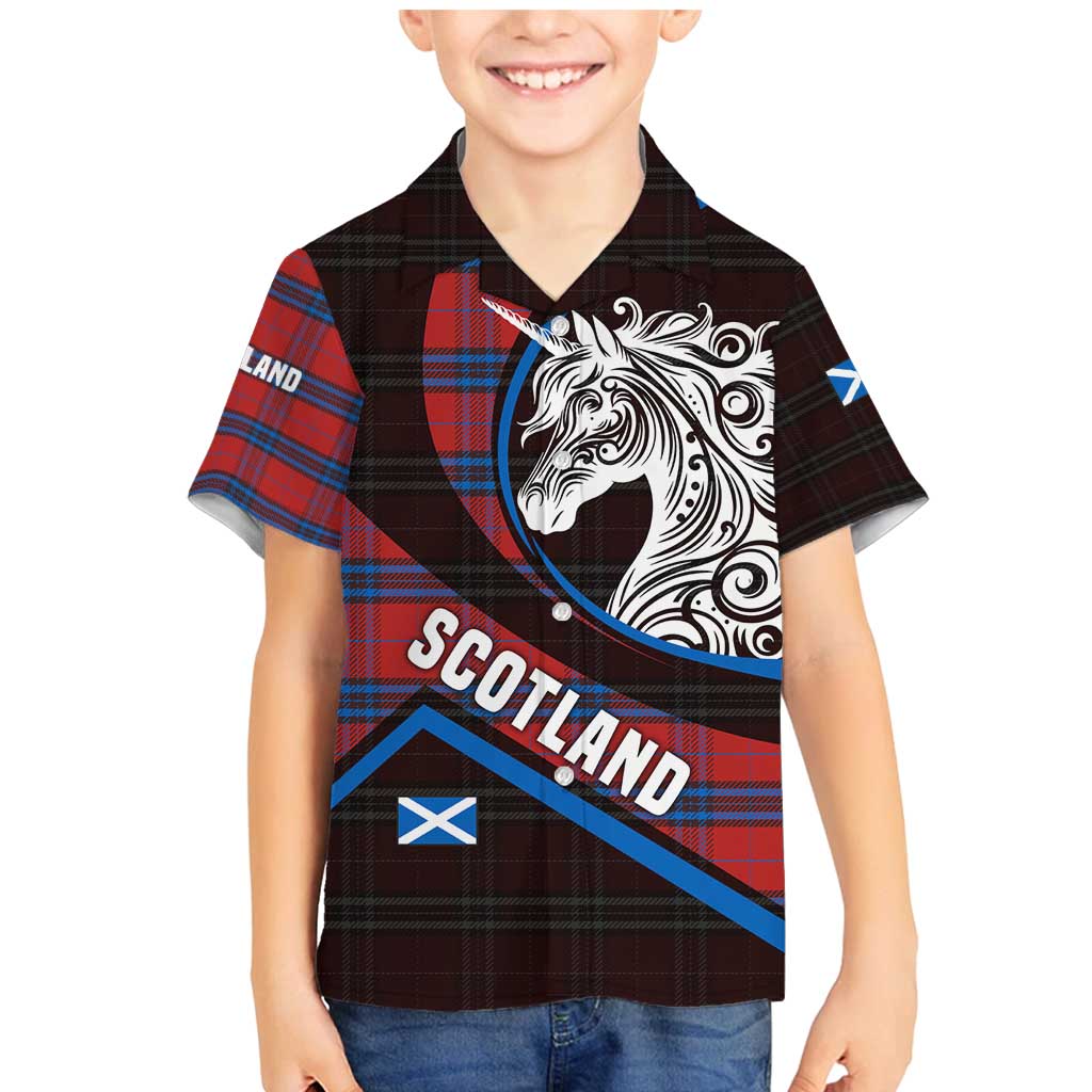 Scotland Family Matching Mermaid Dress and Hawaiian Shirt with Red Blue Tartan Pattern with Unicorn Illustration Saltire Flag and Where Tartan Meets Myth Quote Design - Wonder Print Shop