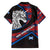 Scotland Family Matching Off The Shoulder Long Sleeve Dress and Hawaiian Shirt with Red Blue Tartan Pattern with Unicorn Illustration Saltire Flag and Where Tartan Meets Myth Quote Design - Wonder Print Shop