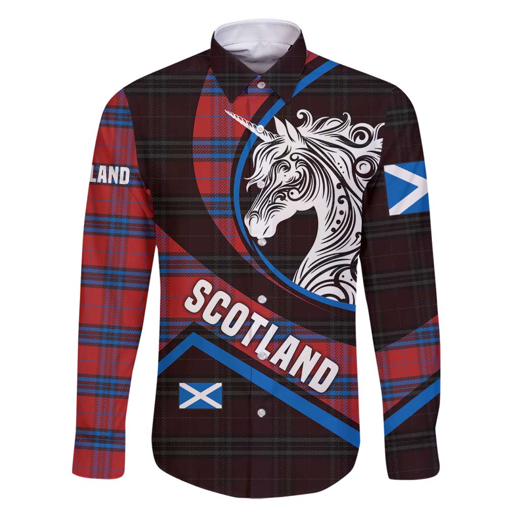 Scotland Family Matching Puletasi and Hawaiian Shirt with Red Blue Tartan Pattern with Unicorn Illustration Saltire Flag and Where Tartan Meets Myth Quote Design - Wonder Print Shop