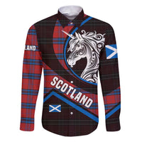 Scotland Family Matching Puletasi and Hawaiian Shirt with Red Blue Tartan Pattern with Unicorn Illustration Saltire Flag and Where Tartan Meets Myth Quote Design - Wonder Print Shop