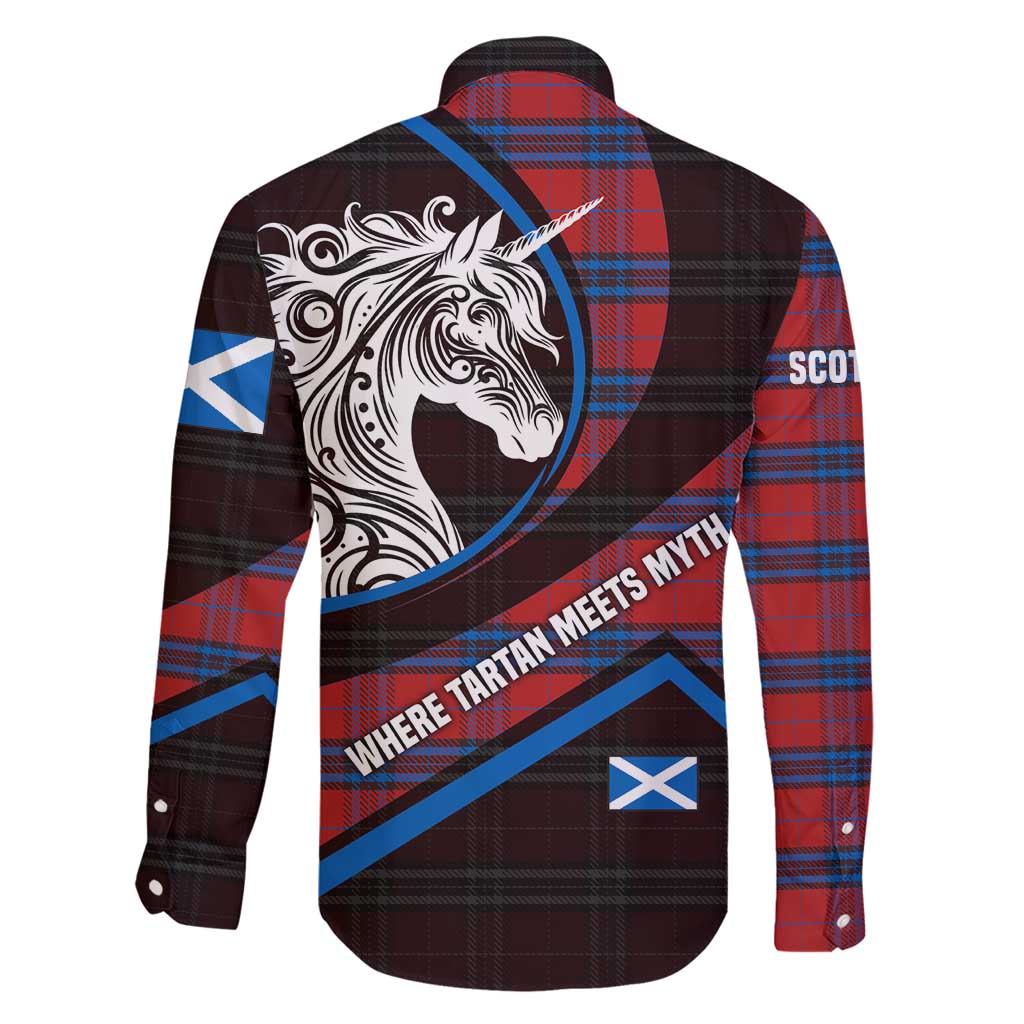 Scotland Family Matching Short Sleeve Bodycon Dress and Hawaiian Shirt with Red Blue Tartan Pattern with Unicorn Illustration Saltire Flag and Where Tartan Meets Myth Quote Design - Wonder Print Shop