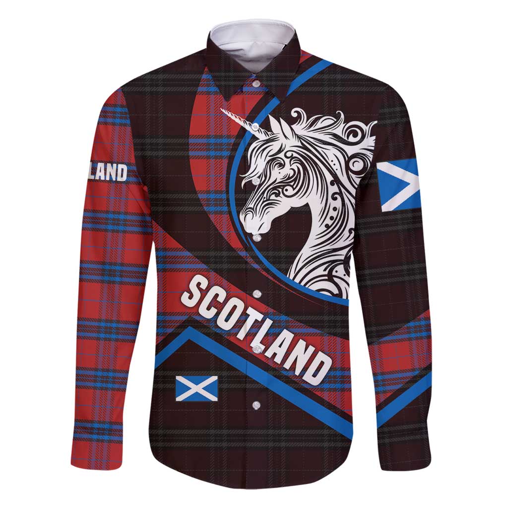 Scotland Family Matching Summer Maxi Dress and Hawaiian Shirt with Red Blue Tartan Pattern with Unicorn Illustration Saltire Flag and Where Tartan Meets Myth Quote Design - Wonder Print Shop