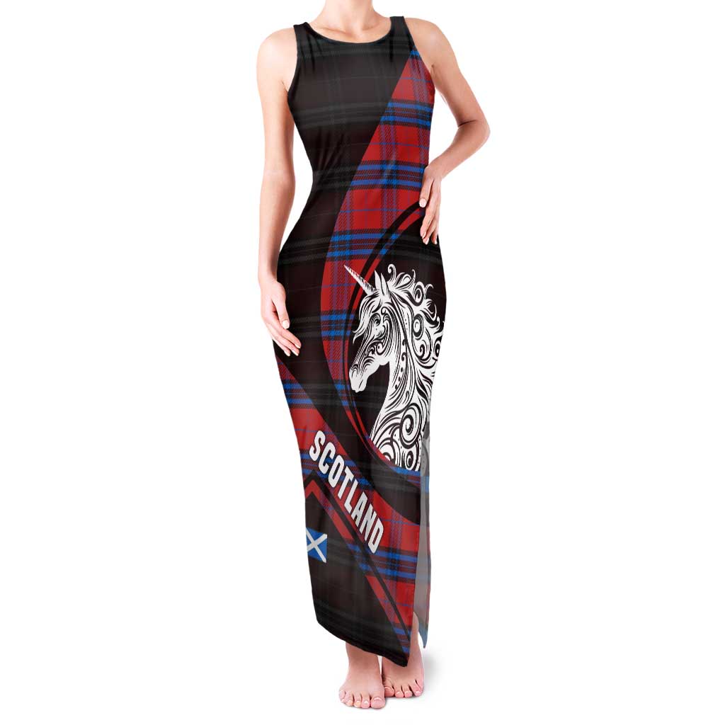 Scotland Family Matching Tank Maxi Dress and Hawaiian Shirt with Red Blue Tartan Pattern with Unicorn Illustration Saltire Flag and Where Tartan Meets Myth Quote Design - Wonder Print Shop