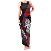 Scotland Family Matching Tank Maxi Dress and Hawaiian Shirt with Red Blue Tartan Pattern with Unicorn Illustration Saltire Flag and Where Tartan Meets Myth Quote Design - Wonder Print Shop