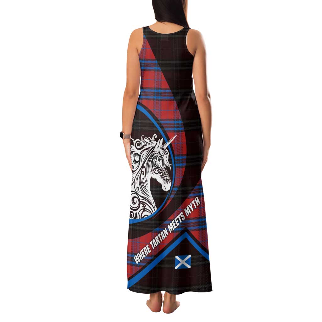Scotland Family Matching Tank Maxi Dress and Hawaiian Shirt with Red Blue Tartan Pattern with Unicorn Illustration Saltire Flag and Where Tartan Meets Myth Quote Design - Wonder Print Shop