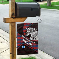 Scotland Garden Flag with Red Blue Tartan Pattern with Unicorn Illustration Saltire Flag and Where Tartan Meets Myth Quote Design - Wonder Print Shop