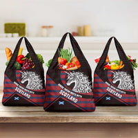 Scotland Grocery Bag with Red Blue Tartan Pattern with Unicorn Illustration Saltire Flag and Where Tartan Meets Myth Quote Design - Wonder Print Shop