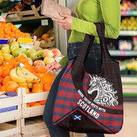 Scotland Grocery Bag with Red Blue Tartan Pattern with Unicorn Illustration Saltire Flag and Where Tartan Meets Myth Quote Design - Wonder Print Shop
