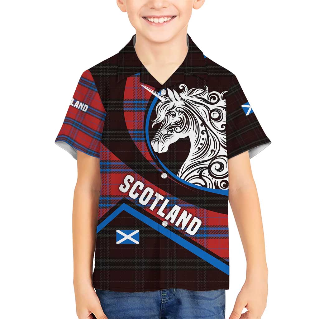 Scotland Hawaiian Shirt with Red Blue Tartan Pattern with Unicorn Illustration Saltire Flag and Where Tartan Meets Myth Quote Design - Wonder Print Shop