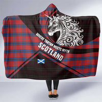 Scotland Hooded Blanket with Red Blue Tartan Pattern with Unicorn Illustration Saltire Flag and Where Tartan Meets Myth Quote Design - Wonder Print Shop