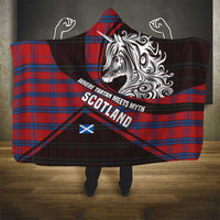 Scotland Hooded Blanket with Red Blue Tartan Pattern with Unicorn Illustration Saltire Flag and Where Tartan Meets Myth Quote Design - Wonder Print Shop