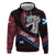 Scotland Hoodie with Red Blue Tartan Pattern with Unicorn Illustration Saltire Flag and Where Tartan Meets Myth Quote Design - Wonder Print Shop