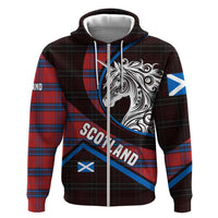 Scotland Hoodie with Red Blue Tartan Pattern with Unicorn Illustration Saltire Flag and Where Tartan Meets Myth Quote Design - Wonder Print Shop