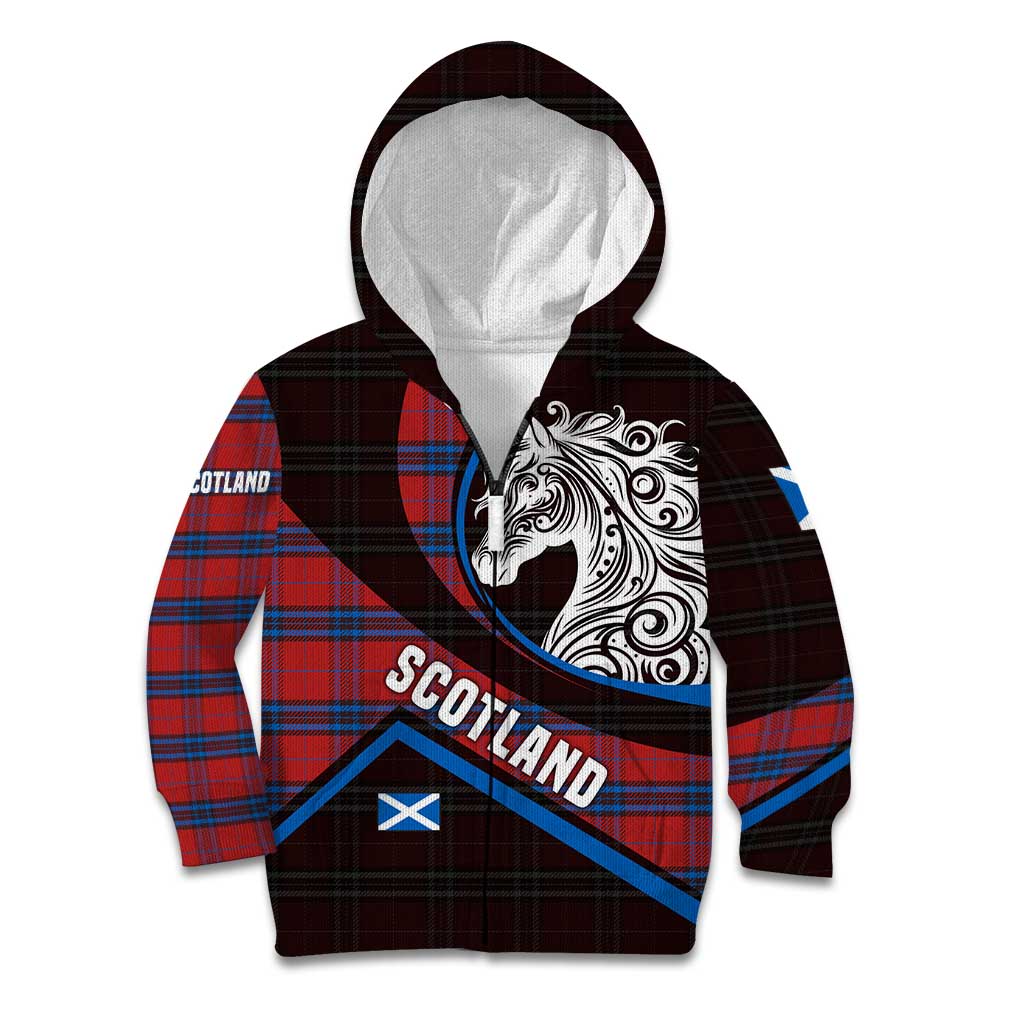 Scotland Kid Hoodie with Red Blue Tartan Pattern with Unicorn Illustration Saltire Flag and Where Tartan Meets Myth Quote Design - Wonder Print Shop