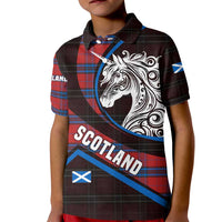 Scotland Kid Polo Shirt with Red Blue Tartan Pattern with Unicorn Illustration Saltire Flag and Where Tartan Meets Myth Quote Design - Wonder Print Shop