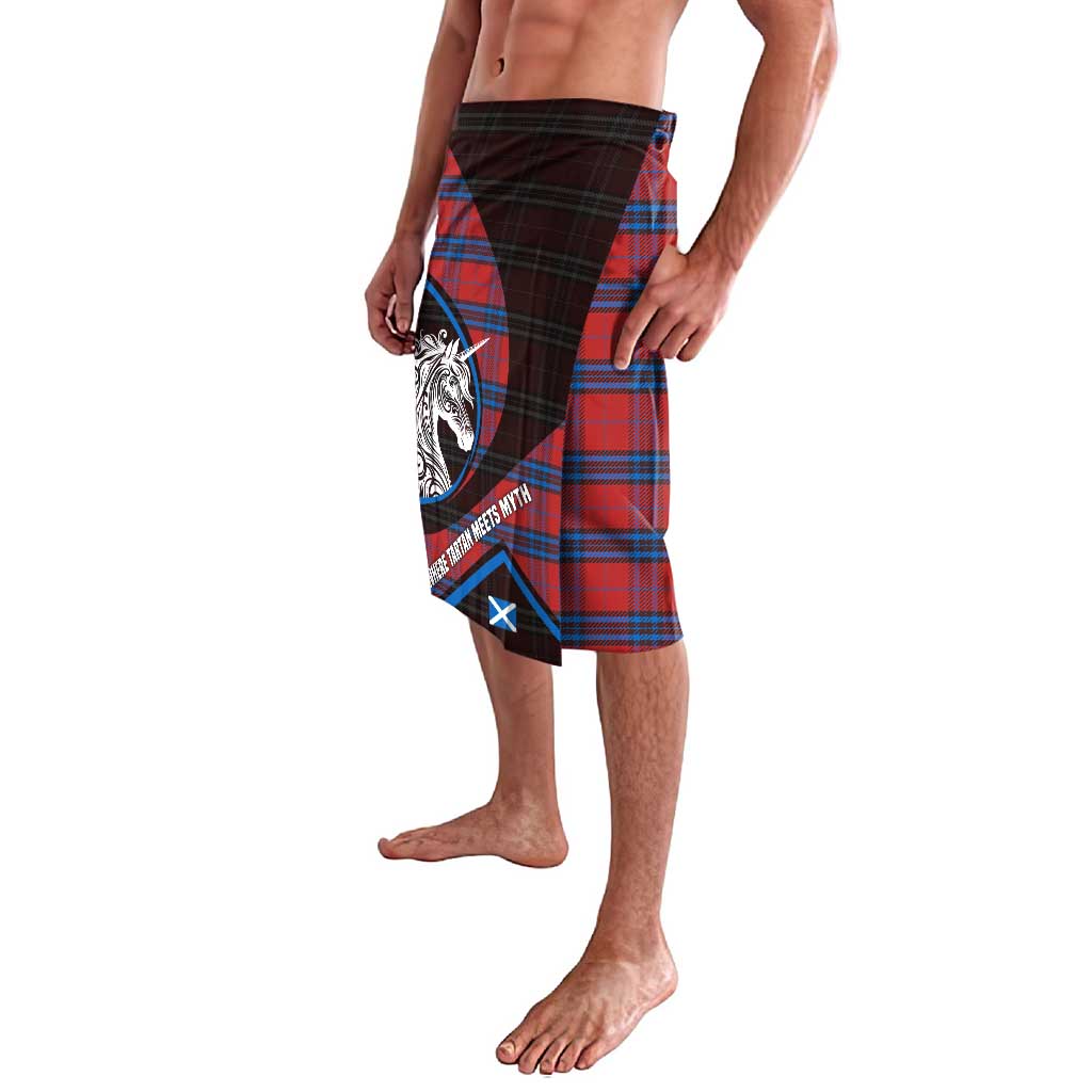 Scotland Lavalava with Red Blue Tartan Pattern with Unicorn Illustration Saltire Flag and Where Tartan Meets Myth Quote Design - Wonder Print Shop
