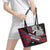 Scotland Leather Tote Bag with Red Blue Tartan Pattern with Unicorn Illustration Saltire Flag and Where Tartan Meets Myth Quote Design - Wonder Print Shop