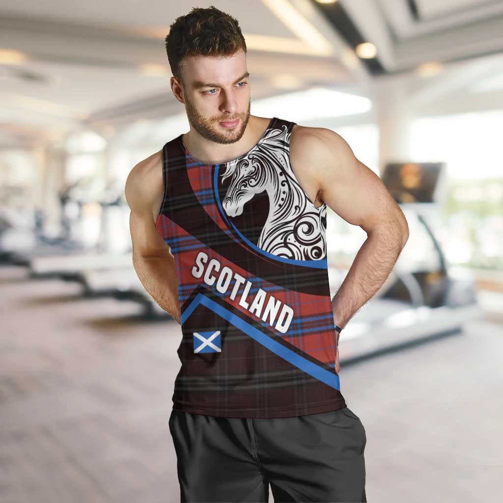 Scotland Men Tank Top with Red Blue Tartan Pattern with Unicorn Illustration Saltire Flag and Where Tartan Meets Myth Quote Design - Wonder Print Shop