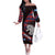 Scotland Off The Shoulder Long Sleeve Dress with Red Blue Tartan Pattern with Unicorn Illustration Saltire Flag and Where Tartan Meets Myth Quote Design - Wonder Print Shop